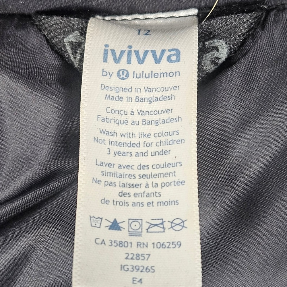 Ivivva Girls 12 Down Puffer Jacket Hooded Quilted Bomber Floral Black Gray Coat - Picture 5 of 8